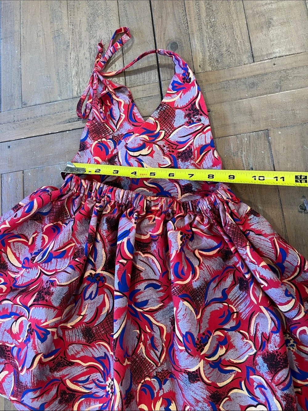 Brass Razoo red and silver floral halter dress 2T handmade metallic bohemian